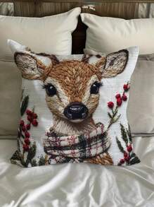 Kerstdecoratie Charmante Kerst Rendier 18x18 Inch Sierkussenhoes - Zacht Kort Pluche, Machinewasbaar Met Ritssluiting Voor Slaapkamer & Woonkamer, Woondecoratie