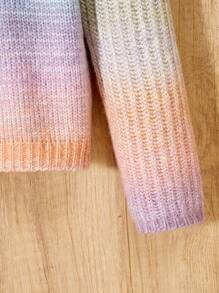 Tween 女童渐变彩虹荷叶边圆领长袖套头衫，常规款式，适合日常、外出、秋冬、活动 - 彩色 - 查看 6