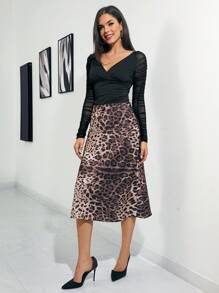 SHEIN Clasi Women's Leopard Print Elegant Taffeta Fishtail Skirt - Multicolor - View 6