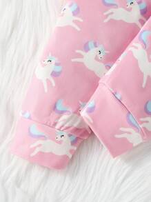 2 件装女童幼儿简约时尚粉色独角兽印花毛绒面料长裤和长袖舒适睡衣套装 - 彩色 - 查看 4