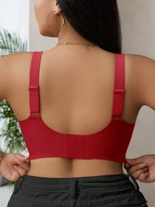 Plus Size Women Seamless Bra Jelly Strap Soft Support Wireless Brassiere With Molded Cup, 1pc - Rose Red - View 2