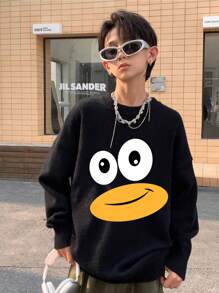 Tween Boy Funny Pattern Jacquard Knit Long Sleeve Sweater - Red - View 1