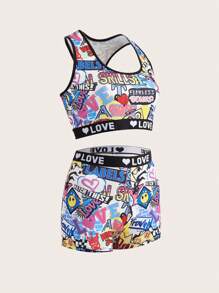 2pcs/Set Cartoon Print Wide Strap Bra And Briefs Underwear Set - Multicolor - View 5