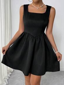 Chiquease Vestido sin mangas con dobladillo de campana y cintura, de unicolor, casual, adecuado para el otoño y el verano