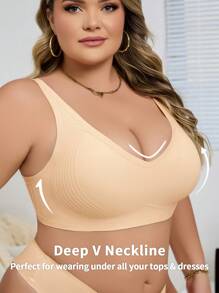 1pc Women Plus Size Seamless Bra, Wireless Soft Gel Supportive Push Up Minimalist Comfortable Bra