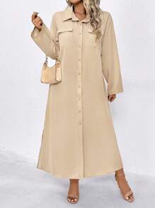 SHEIN LUNE Plus Size Women Casual Khaki Pocket Dress