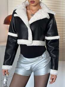 Aloruh Barn Jackets,Women's Thick Fluffy Lined Coat, New For Autumn/Winter - Black - View 6