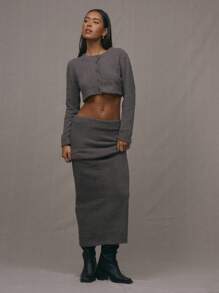 MUSERA Fluffy Cropped Cardigan   New Year - Grey - View 4