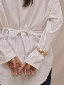 MUSERA Old Money Tie Back Drop Shoulder Oversize Long Sleeve Shirt Vacation Casual Spring Summer Holiday - White - View 5