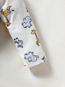 SHEIN 4件套新生男宝宝可爱卡通印花长袖连体衣配袜子 - 彩色 - 查看 3
