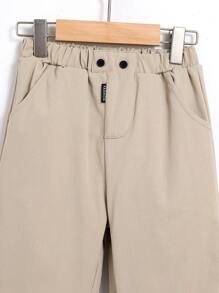 SHEIN 1pc Young Boy's Solid Color Straight Fit Woven Pants - Khaki - View 4