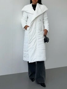 SHEIN SXY Women Winter Padded Coat With Fluffy Collar, White