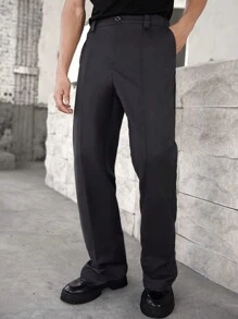 Manfinity Hypemode Men's Straight Leg Loose Casual Trousers With Pockets, Versatile - Dark Grey - View 4