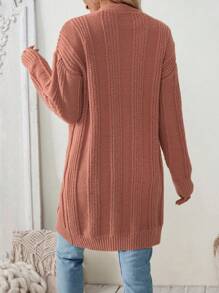 SHEIN LUNE 1 件纯色长款休闲针织开衫，百搭长袖前开襟 - 亮橙色 - 查看 2