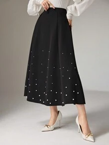 Modelyn Váy đính ngọc trai thanh lịch cho nữ, mùa thu - màu đen - Xem 3