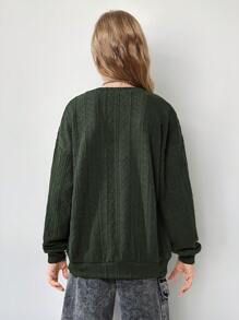SHEIN Sudadera informal con capucha de manga larga y cuello redondo de color verde para niña preadolescente