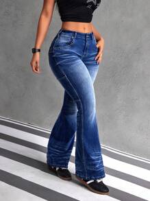 SHEIN ICON Women Front Button Minimalist Denim Jeans, Casual Daily Wear - Blue - View 3