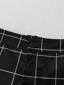 SHEIN LUNE 大码格子高腰喇叭裤，适合休闲通勤穿着，秋冬度假装 - 黑與白 - 查看 4