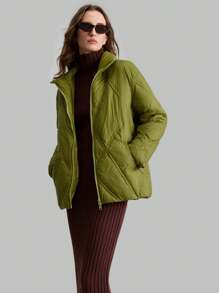 Ontre Olive Green Quilted Loose Casual Christmas Fashionable Padded Jacket, Winter