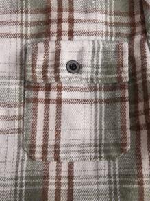 Manfinity Homme Men's Casual Street Plaid Print Flap Pocket Jacket, Autumn/Winter - Green - View 5