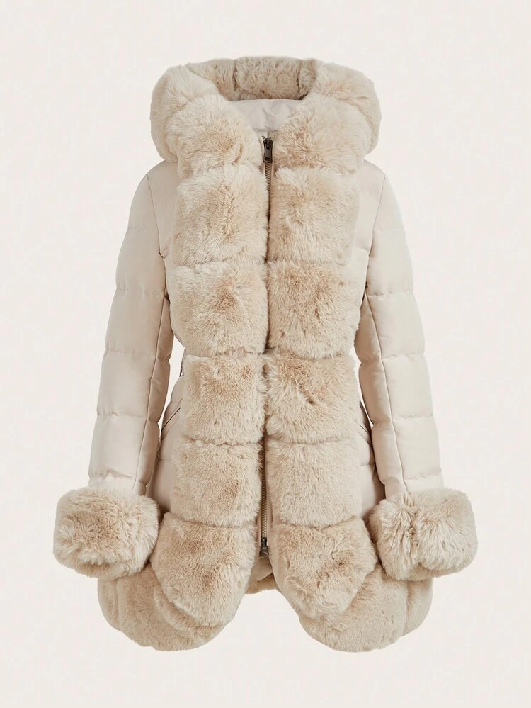 Thick Long Fluffy Fur Collar Quilted Women Winter Jacket