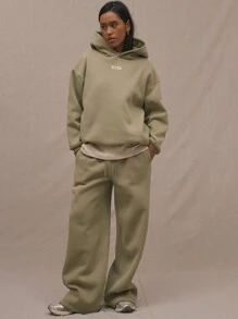 MUSERA Logo Text Embroidery Patch Oversized Hoodie Relaxed Sweatshirt Back To School Winter Cosy Cute Casual Everyday Y2K Streetwear Capsule Wardrobe Olive Green Spring - Grey - View 4