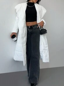 SHEIN SXY Women Winter Padded Coat With Fluffy Collar, White
