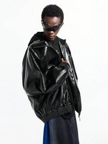 Manfinity VCAY Herren Jacke mit hohem Kragen und Langarm, modische Buchstaben Wanderjacke für Rapper, als Geschenk für Freunde, Ehemann, Freund, für Herbst und Winter - Schwarz - Übersicht 1