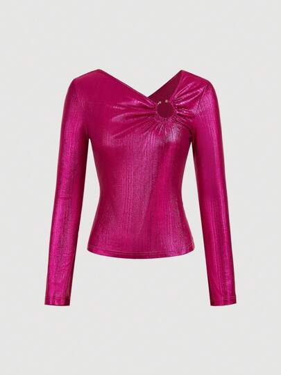 Aveloria Women's Sexy Hollow Out Glittering Material T-Shirt, Suitable For Autumn/Winter Party Fall Cloth For Women