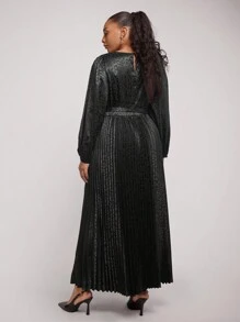 SHEIN Clasi Elegantes schwarzes plissiertes Kleid in Große Größen - Schwarz - Übersicht 2