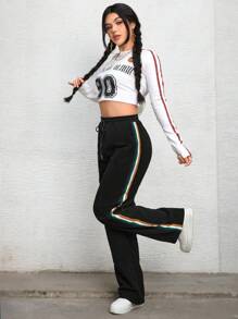 Pantalones de pana con rayas laterales para mujeres, ideales para el otoño, Acción de Gracias y Navidad - Negro - Ver 2