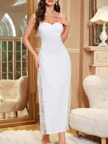 2pcs Set: Sexy High Slit Dress + Elegant Robe For Women, Autumn/Winter Sleepwear, Vacation
