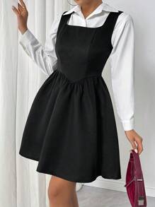 Chiquease Vestido sin mangas con dobladillo de campana y cintura, de unicolor, casual, adecuado para el otoño y el verano