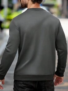 Manfinity Homme Men's Graphic Print Crew Neck Long Sleeve Sweatshirt, Casual Everyday Wear - Grey - View 2