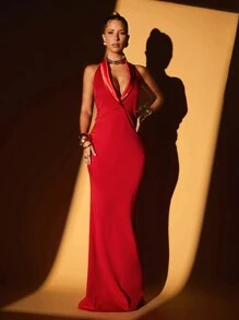 Lumalex Fall Winter Thanksgiving Outfit New Years Thanksgiving Rave Festival Outfits Formal Satin Stitching Deep V-Neck Mermaid Maxi Tight Dress For Women