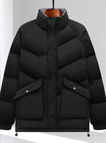 Manfinity Homme Men's Simple Casual Padded Coat With Front Button Closure And Pockets, For Daily Wear