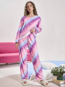 Plush Rainbow Women Pajama Set, Autumn/Winter - Multicolor - View 5