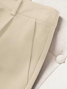 Chiquease 2 件套高端优雅纯色收腰西装外套和喇叭裤套装 - 杏色 - 查看 3