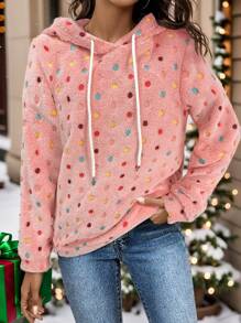 SHEIN LUNE Christmas Women Clothes Reversible Polka Dot Fleece Hoodie For Women For Christmas Party