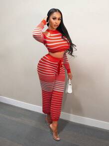 BamGleam Women's Knit Sweater Pants Set - Red - View 4