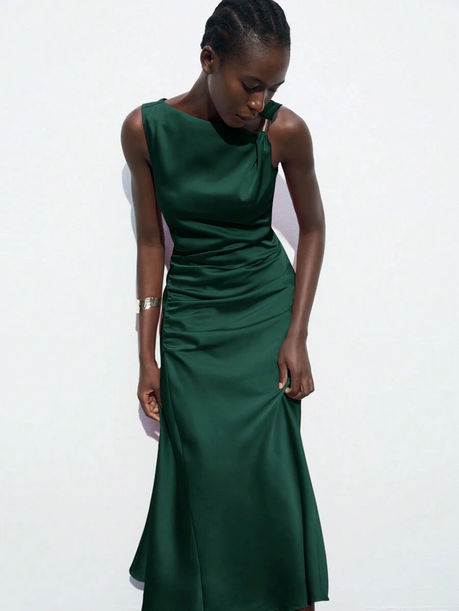 SHEIN Maija Women Simple Sleeveless Twist Metal Decor Casual Dress