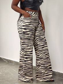 SHEIN Slayr 女士斑马纹口袋装饰宽松阔腿牛仔裤