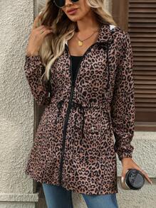 SHEIN LUNE Women's Hooded Cinched Waist Regular Jacket