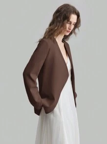 Ontre Black V-Neck Single-Breasted Fitted Blazer - Brown - View 4