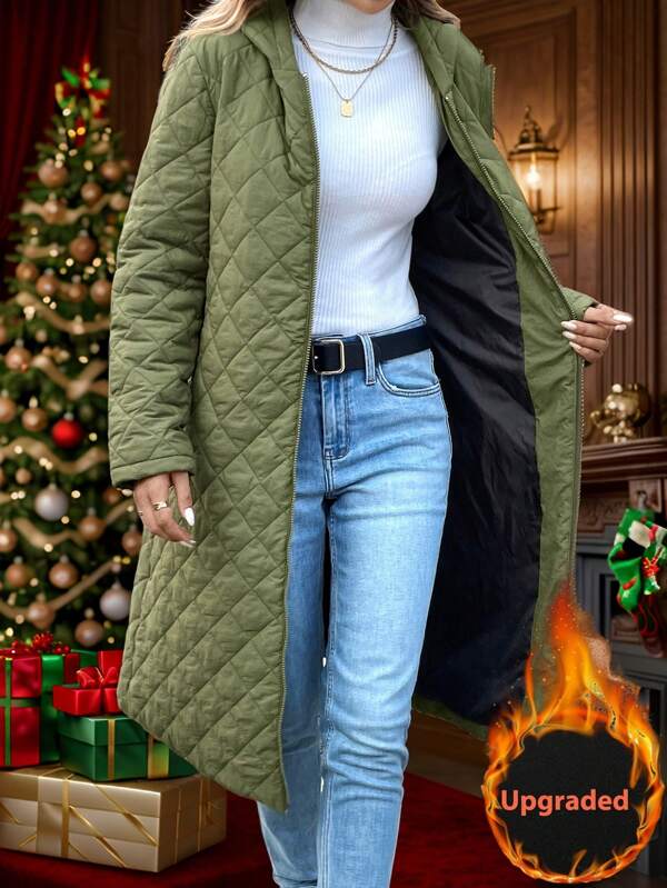 SHEIN LUNE Women Winter Coats Hooded Coat  For Christmas Party