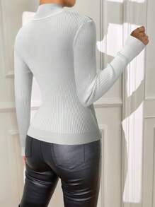 SHEIN Privé 纯色立领镂空修身优雅长袖毛衣 - 白色 - 查看 2