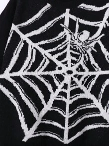 SHEIN Suéter de cuello redondo de manga larga con bordado de telaraña en blanco y negro casual para niños adolescentes, adecuado para otoño, invierno, cálido, escuela, hogar, diario, deportes, calle, concierto punk, versátil, simple