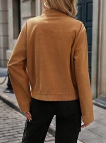 SHEIN LUNE 女士秋季休闲纯色立领抽绳下摆夹克，秋装