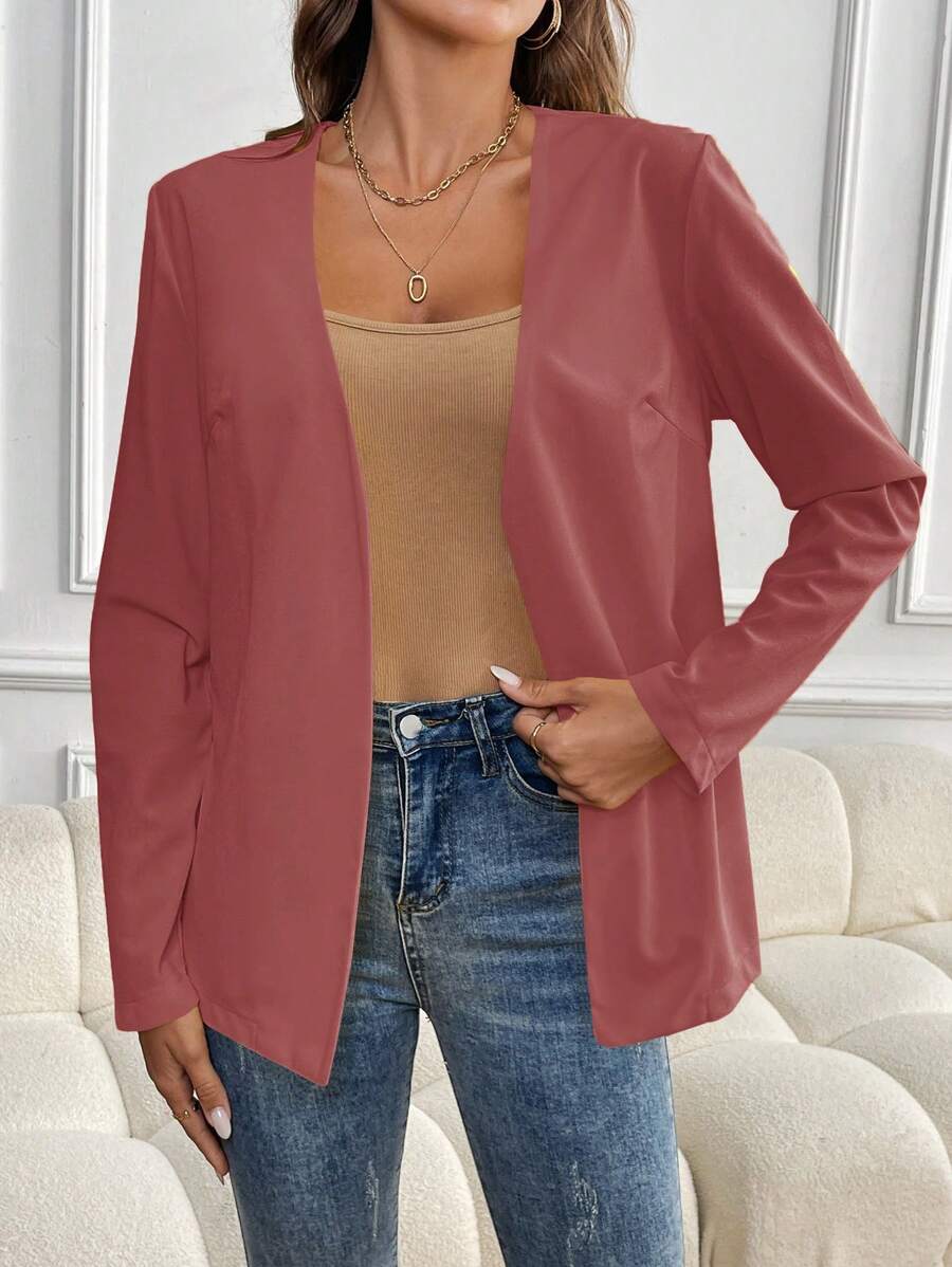 SHEIN LUNE Solid Color Elegant Office Wear Long Sleeve Blazer Fall Cloth For Women - Pink - View 1