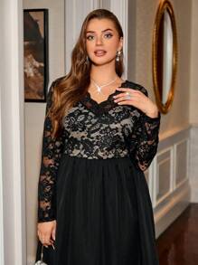 SHEIN Frenchy 黑色优雅简约蕾丝连衣裙，适合派对、聚会、约会